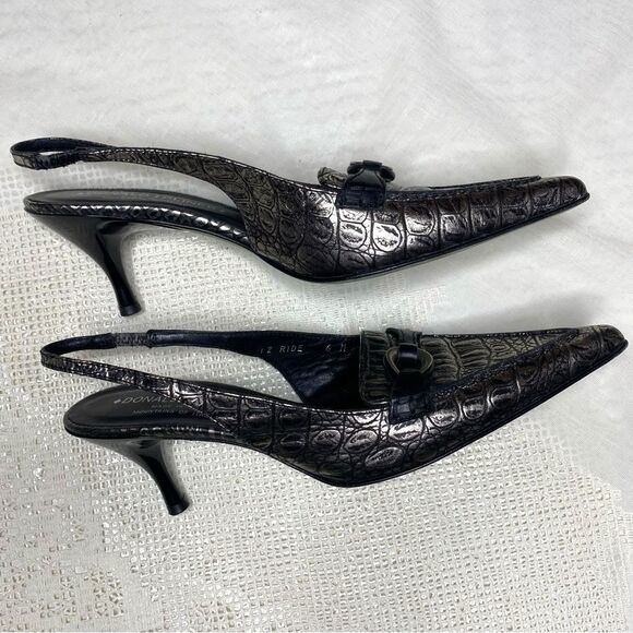 DONALD J PLINER Couture Slingback Heels Pointed Embossed Womens 6 Black Silver - Picture 5 of 7